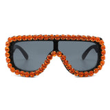 HS2042 - Women Oversize Rhinestone Diamonds Aviator Fashion Sunglasses