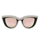 HS2084 - Women Round Fashion Rhinestone Cat Eye Sunglasses