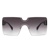 HW1003 - Square Rimless Oversize Flat Top Retro Frameless Sunglasses
