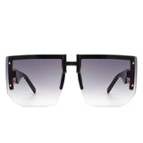 HW3020 - Square Oversize Flat Top Chunky Half Frame Sunglasses