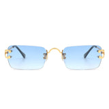 HW3012 - Rimless Retro Rectangle Flat Top Tinted Vintage Fashion Sunglasses