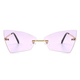 J2025 - Rimless Geometric Triangle Retro Tinted Fashion Sunglasses