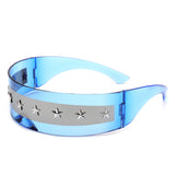 HW1007-1 - Futuristic Shield Star Design Rimless Translucent Monolens Sunglasses