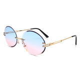 HW2007 - Round Oval Rimless Retro Circle Vintage Tinted Fashion Sunglasses
