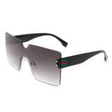 HW1003 - Square Rimless Oversize Flat Top Retro Frameless Sunglasses