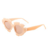 HS1147 - Women Irregular Round Cut-Out Cat Eye Flower Design Fashion Sunglasses