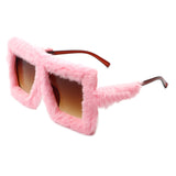 HS1093 - Square Oversize Fluffy Faux Fur Women Fashion Sunglasses