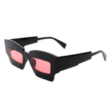HS1140 - Futuristic Square Chunky Narrow Irregular Tinted Fashion Sunglasses