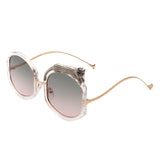 J3010 - Oversize Geometric Irregular Round Fashion Sunglasses w/ Leopard Design