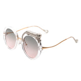 J3011 - Women Circle Oversize Fashion Round Leopard Design Sunglasses