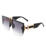 HW3020 - Square Oversize Flat Top Chunky Half Frame Sunglasses