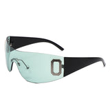 HW2045 - Rectangle Rimless Sleek Wrap Around Women Fashion Wholesale Sunglasses