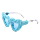 HS1115 - Women Fuzzy Plush Fashion Fur Heart Shape Fluffy Sunglasses