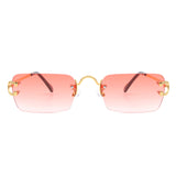 HW3012 - Rimless Retro Rectangle Flat Top Tinted Vintage Fashion Sunglasses