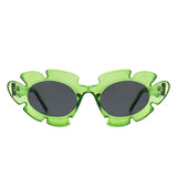 HS1147 - Women Irregular Round Cut-Out Cat Eye Flower Design Fashion Sunglasses