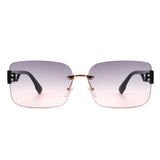 HW2015 - Rectangle Classic Rimless Square Retro Tinted Fashion Sunglasses
