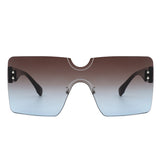 HW1003 - Square Rimless Oversize Flat Top Retro Frameless Sunglasses