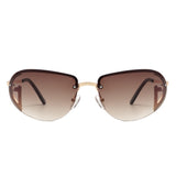 HJ2047 - Retro Rimless Oval Tinted Fashion Round Wholesale Sunglasses