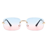 J2020-1 - Rimless Square Retro Tinted Rectangle Fashion Sunglasses