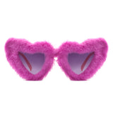 HS1115 - Women Fuzzy Plush Fashion Fur Heart Shape Fluffy Sunglasses
