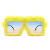 HS1093 - Square Oversize Fluffy Faux Fur Women Fashion Sunglasses
