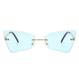 J2025 - Rimless Geometric Triangle Retro Tinted Fashion Sunglasses