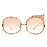 J3010 - Oversize Geometric Irregular Round Fashion Sunglasses w/ Leopard Design