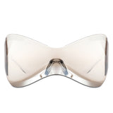 HW1008 - Futuristic Oversized Rimless Shield Wraparound Fashion Sunglasses