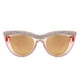 HS2084 - Women Round Fashion Rhinestone Cat Eye Sunglasses