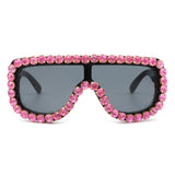 HS2042 - Women Oversize Rhinestone Diamonds Aviator Fashion Sunglasses