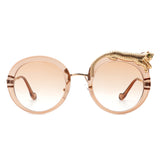 J3011 - Women Circle Oversize Fashion Round Leopard Design Sunglasses