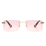 J2032 - Rectangle Rimless Retro Tinted Fashion Flat top Wholesale Sunglasses