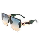 HW3020 - Square Oversize Flat Top Chunky Half Frame Sunglasses