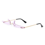 HW2012 - Rimless Decorative Narrow Tinted Checkmark Shape Slim Glasses