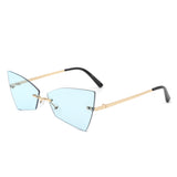 J2025 - Rimless Geometric Triangle Retro Tinted Fashion Sunglasses
