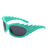 HS2136 - Rectangle Wrap Around Sport Oval Spike Fashion Wholesale Sunglasses