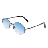 HW3017 - Retro Rimless Oval Circle Vintage Frameless Fashion Round Sunglasses