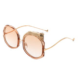 J3010 - Oversize Geometric Irregular Round Fashion Sunglasses w/ Leopard Design