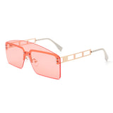 J2027 - Futuristic Retro Rimless Curved Brow-Bar Square Tinted Fashion Sunglasses