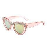 HS2084 - Women Round Fashion Rhinestone Cat Eye Sunglasses