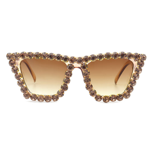 HS2006-1 - Women Rhinestone Square Diamonds Cat Eye Fashion Wholesale Sunglasses