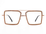HBJ2008 - Square Oversize Anti Blue Light Rhinestone Fashion Glasses