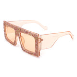 HS3002 - Square Retro Bold Thick Frame Vintage Rhinestone Fashion Sunglasses