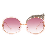 J3010 - Oversize Geometric Irregular Round Fashion Sunglasses w/ Leopard Design