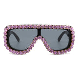 HS2042 - Women Oversize Rhinestone Diamonds Aviator Fashion Sunglasses