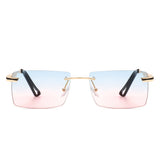 J2032 - Rectangle Rimless Retro Tinted Fashion Flat top Wholesale Sunglasses