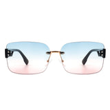 HW2015 - Rectangle Classic Rimless Square Retro Tinted Fashion Sunglasses