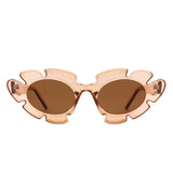 HS1147 - Women Irregular Round Cut-Out Cat Eye Flower Design Fashion Sunglasses