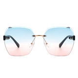 HW2016 - Oversize Square Geometric Rimless Tinted Fashion Sunglasses