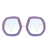 J3008 - Women Round Irregular Geometric Glitter Fashion Sunglasses